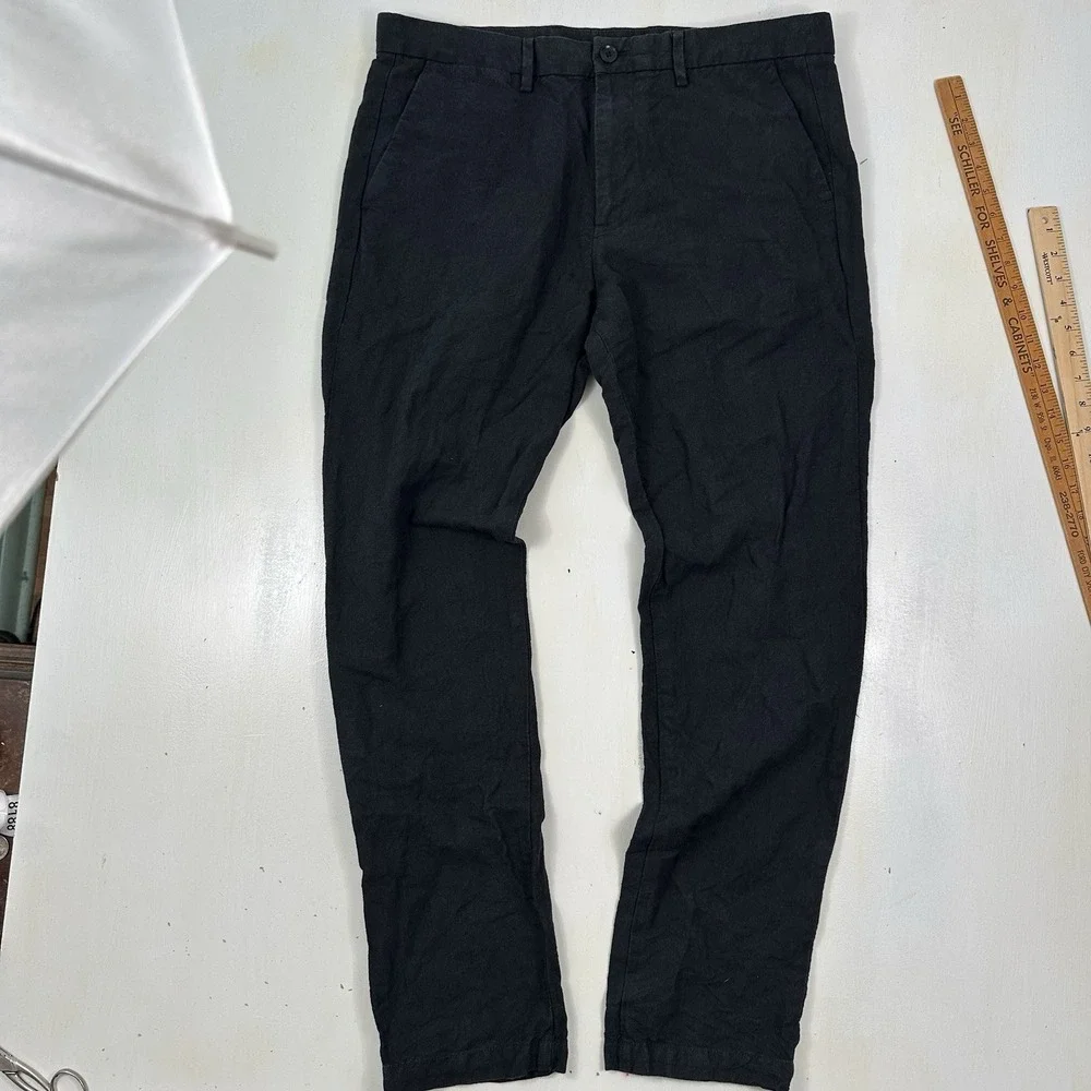 GAP Thick Linen Cotton Pants Men 33x32 Black Slim Leg Trousers Chino Tapered